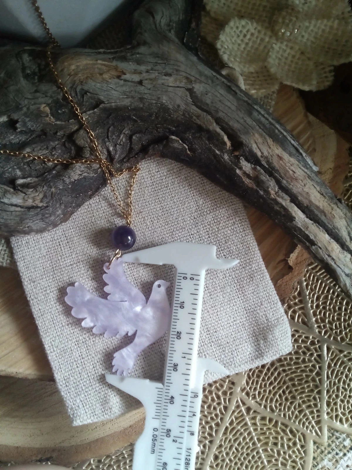 Collier colombe et pierre naturelle d'améthyste 💜. – photo 2